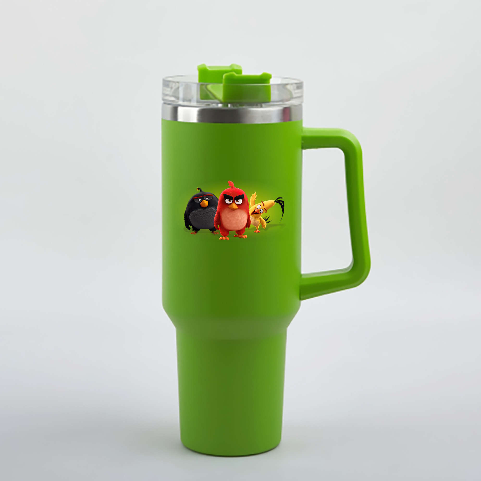 （画像用） Angry Birds アングリーバード 1200mL車用タンブラー - クリスタルステッカー（プラスチックストロー付き）